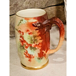 Antique Hohenzollern Stein Germany Hand Painted Gilt Art Deco Lizard Mug Tankard